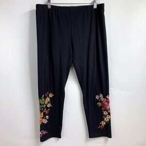 Johnny Was Los Angeles Women's Embroidered Cropped Cotton Leggings Size XL